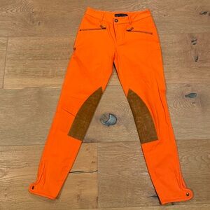 Ralph Lauren Vibrant Orange Skinny riding Pants with Tan Suede Accents